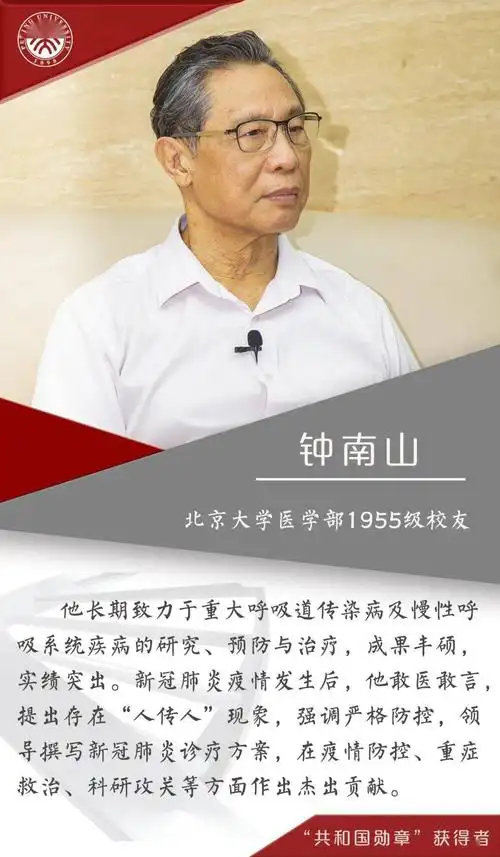 国家最高荣誉!北大医学校友钟南山获"共和国勋章"