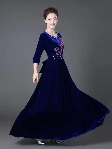 独唱演出服女大合唱演出服女长裙晚礼服成人连衣裙诗歌诵中老年合唱服