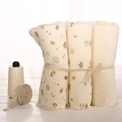 有机棉夹棉保暖布料宝宝婴儿a类纯棉空气层卡通印花衣服服装棉布