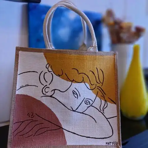 无印良品麻袋包改造新鲜出炉来自马蒂斯线条画来点小文艺姐妹俩的托特