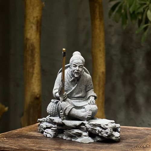 新中式青沙石复古怀旧风贤者垂钓摆件鱼缸茶桌垂钓老头古风摆件