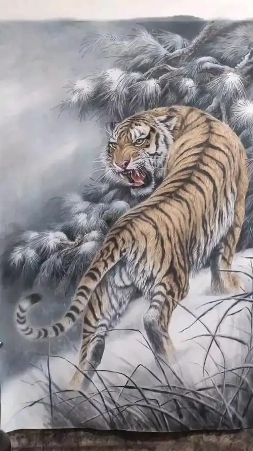 甘肃龙宝斋书画艺术#上山虎完成,朋友订制作品虎啸山林气吞天下