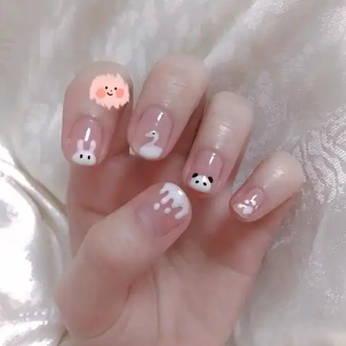 奶油熊猫白兔小动物美甲成品甲片美甲假指甲片指甲贴片穿戴美甲片