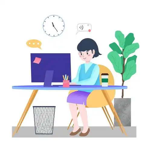 扁平卡通人物女生办公室电脑工作加班元素gif办公室元素[gif]