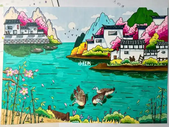 国风马克笔临摹成品图77线稿