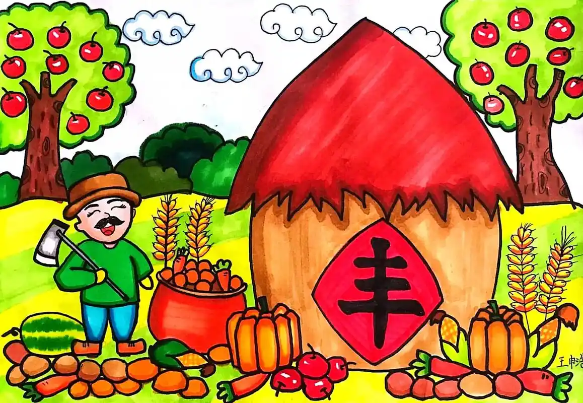 秋天丰收节主题画.秋天是丰收的季节,在祖国的广袤大地上,水稻 - 抖音