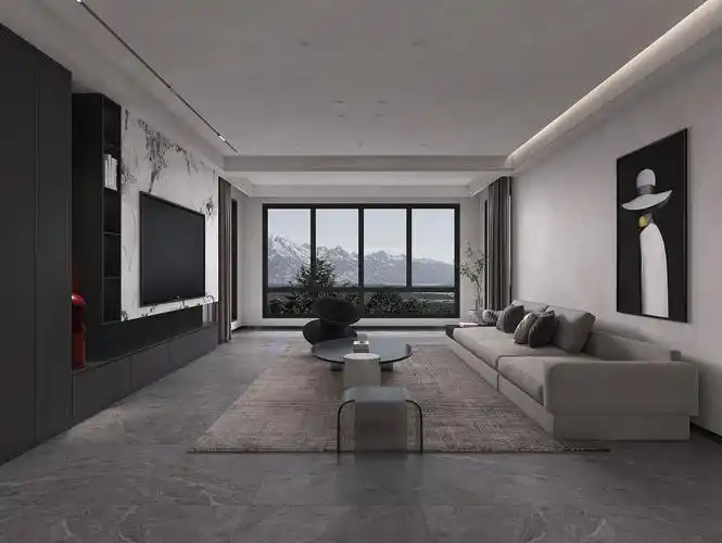 高级灰 现代客厅效果图|空间|家装设计|扶苏ww - 原创作品 - 站酷