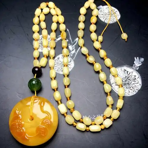 天然蜜蜡吊坠 琥珀吊坠 配蜜蜡链子葫芦 牡丹花项链毛衣链