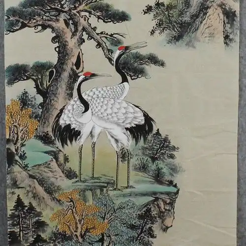 松鹤延年 纯手绘仙鹤国画字画松鹤延年画芯宣纸中堂画客厅中国风装饰