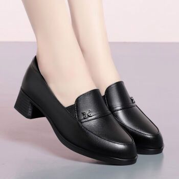 蜘蛛王女士皮鞋牛皮粗跟女单鞋新品中年妈妈鞋中跟软底中老年女鞋