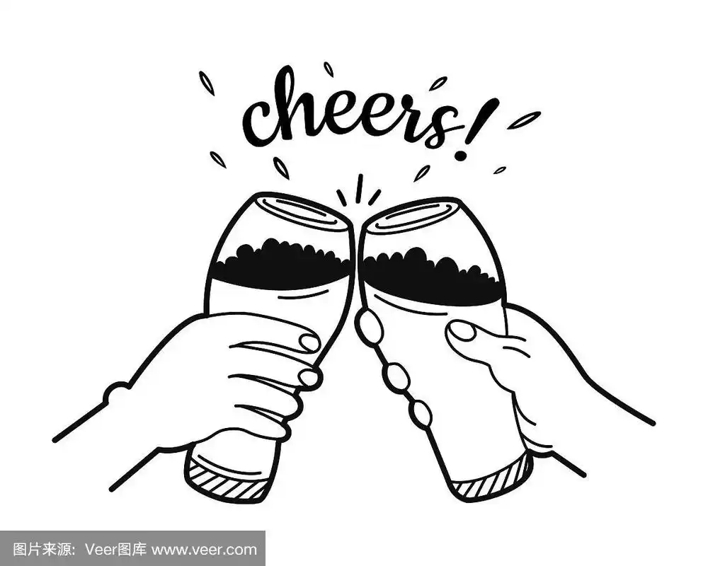 两只手握着两个啤酒杯,相互碰杯.慕尼黑啤酒节的色彩草图.矢量插图.