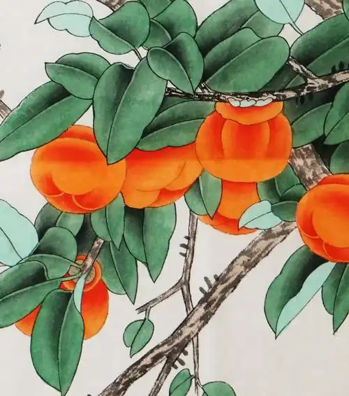 事事如意手绘工笔画玄关装饰画三尺国画柿子秦薇国画