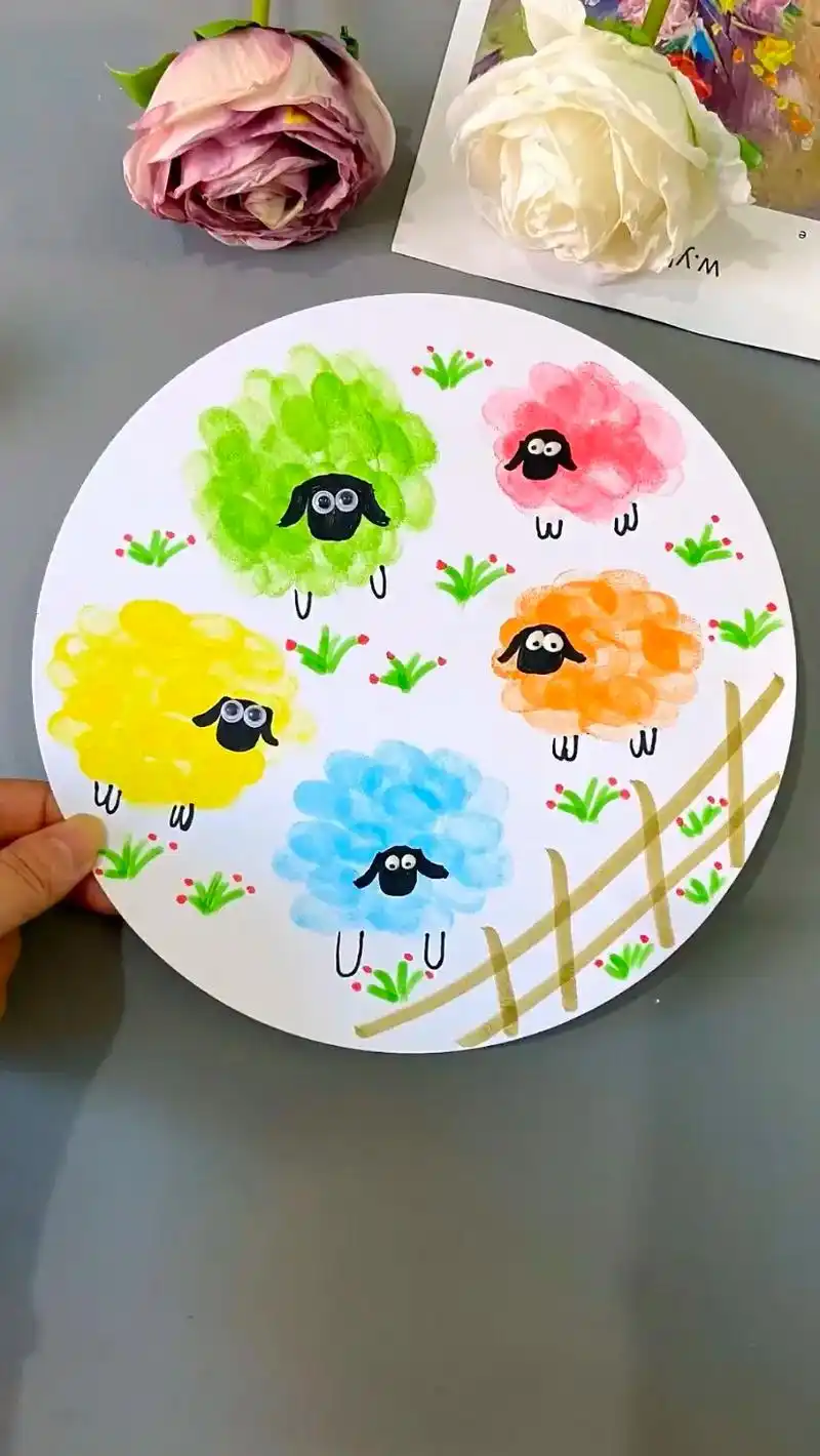 适合3-5岁小朋友的手指画可爱的小绵羊.动动小手指就能完成, - 抖音