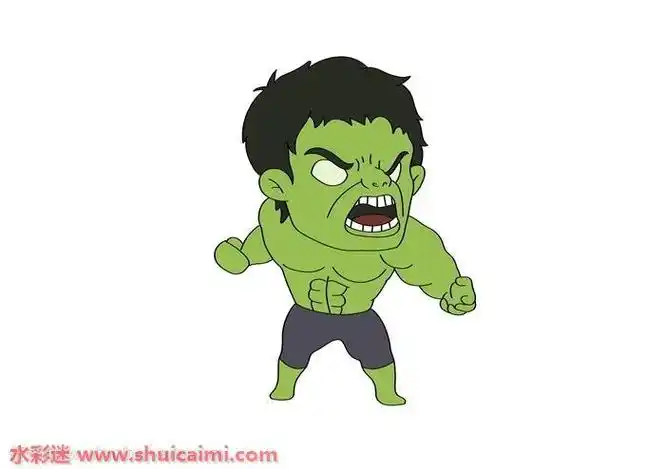小绿巨人打小反浩克的卡通简笔画