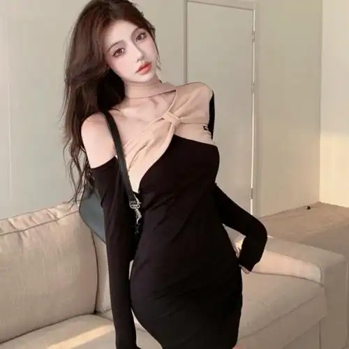 直播衣服女主播服装上镜性感夜总店露肩辣妹连衣裙夜场包臀短裙秋