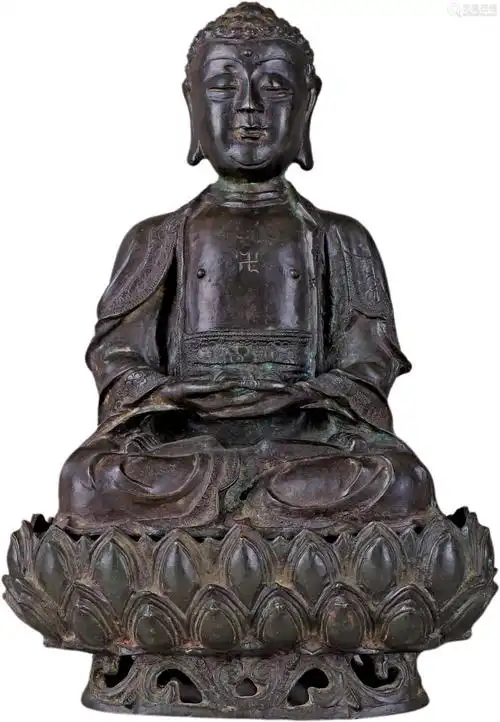 明铜释迦摩尼造像连莲花座一套