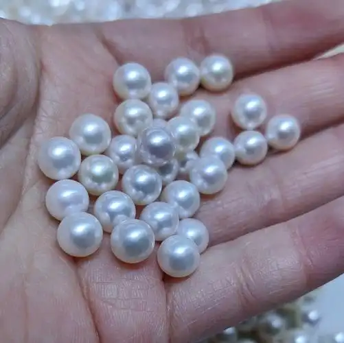 批发裸珠天然淡水珍珠无核颗粒珠正圆无暇极光可diy耳钉吊坠耳饰