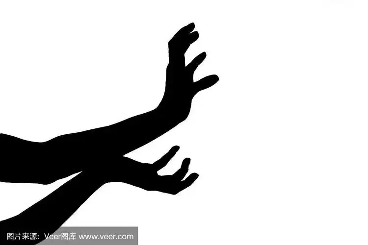 白色背景上孤立的手的剪影