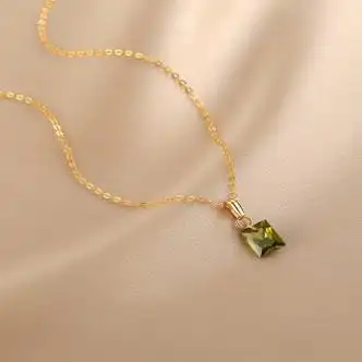 卓安妮zonatnee精致简约百搭款k包金锁骨链女气质方形锆石吊坠项链