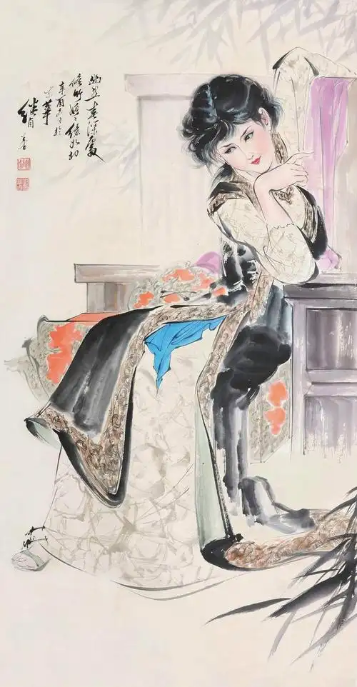 刘继卣画的人物仕女,花鸟走兽,多为工笔与写意相结合,在其绚丽多彩和