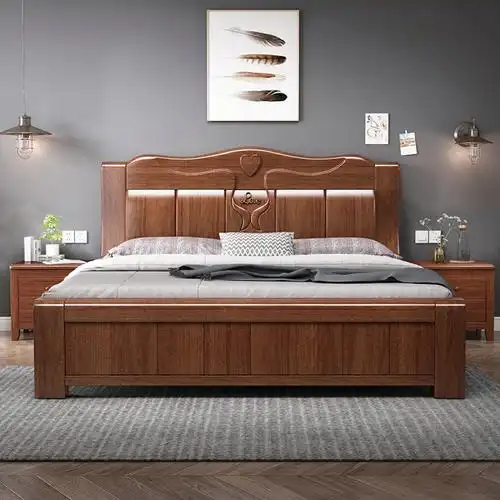 梵宜现代中式实木大床90618米双人床抽屉高箱储物15米单人床主卧