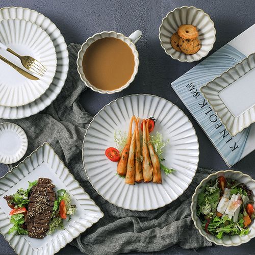 肆月馥郁 复古花边陶瓷盘子 牛排餐盘西餐菜盘创意餐具家用碗碟子