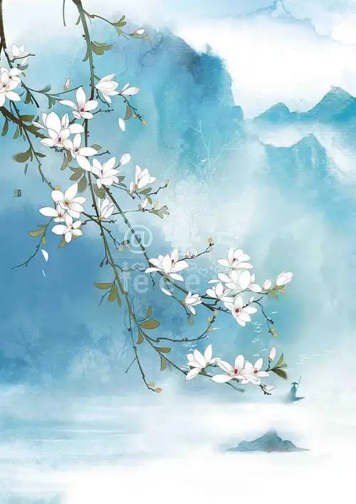 古风封面水彩水墨植物花卉意境手绘清新唯美