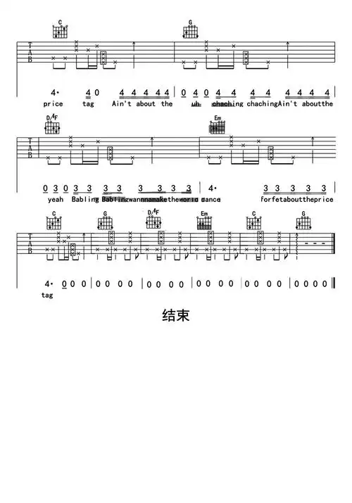 pricetag吉他谱歌谱-苍强曲谱