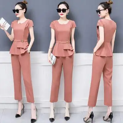 夏季时尚阔腿裤套装女短袖2018新款显瘦气质矮个子夏装雪纺两件套