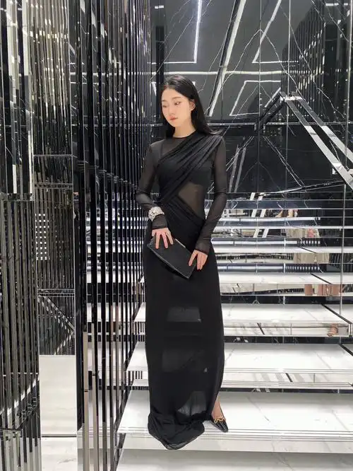 ysl秀款透视装连衣裙