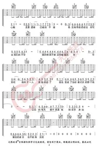 遗憾吉他谱2-是你大哥阿-g调指法