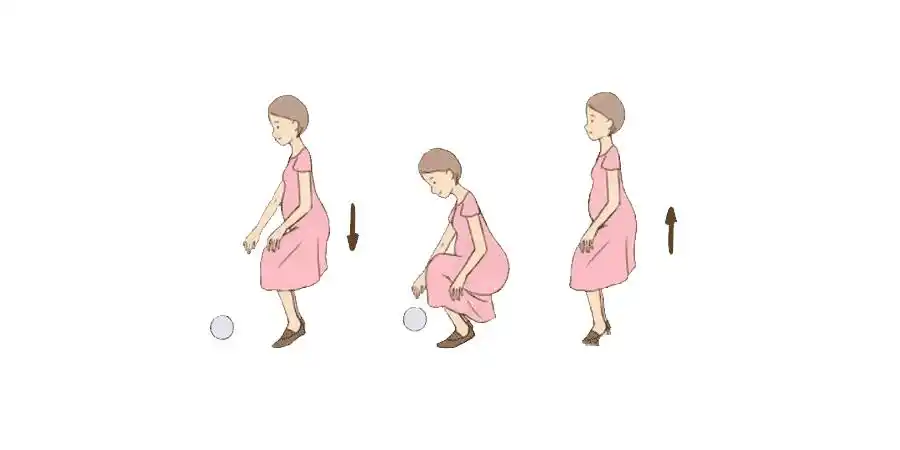 7.下蹲 当孕妇从地面拾东西  先屈膝,然后落腰下蹲,将东西捡起.