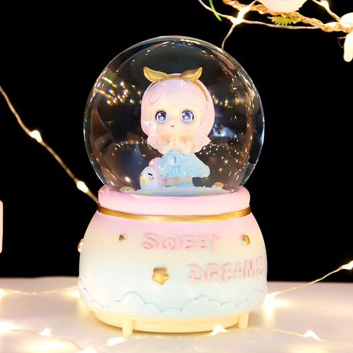 小兔子少女生日摆盒八音盒礼品可爱音乐飘雪心女生儿童件水晶球
