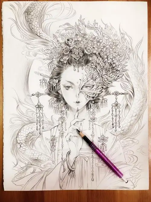 临摹半面妆女,原画师:古戈力