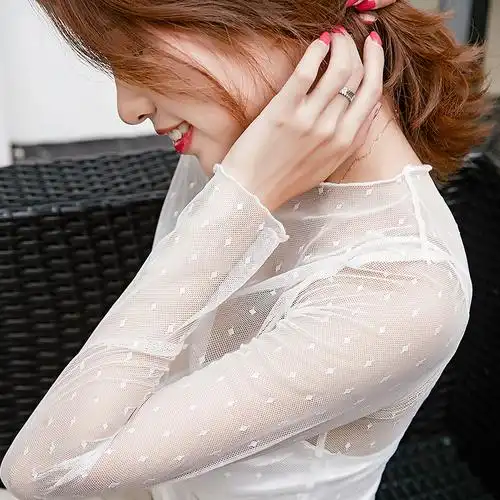 透视网纱上衣 透明薄纱