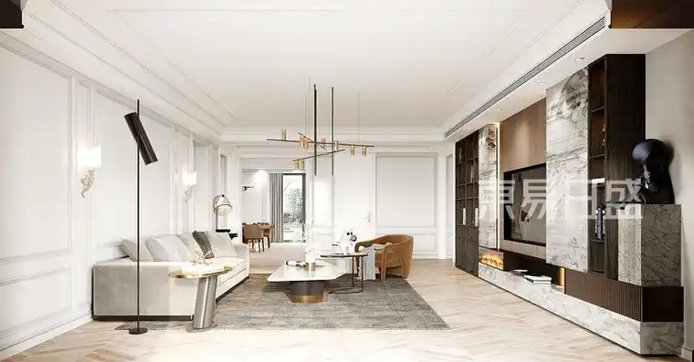 >首页>装修案例>名流花园-230㎡-现代轻奢风装修设计案例>更多客厅