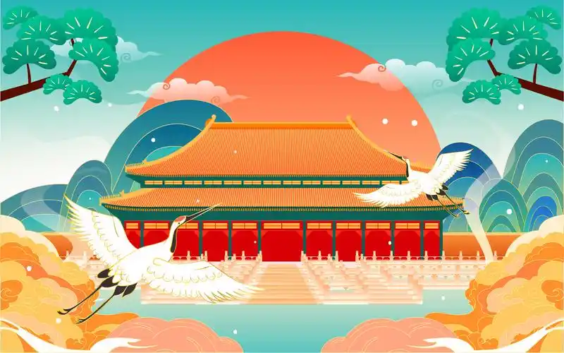 城市建筑国潮背景插画中国风故宫景点海报 - 熊伍_ - 原创作品 - 视觉