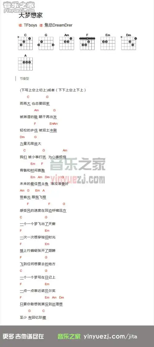 《大梦想家》吉他谱 - tfboys
