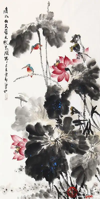 已售石云轩四尺竖幅国画荷花图清水出芙蓉