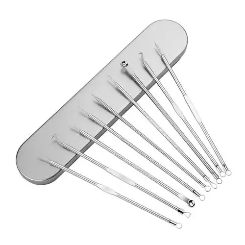 厂家现货粉刺针 暗疮针9件套不锈钢双头挑痘针痘痘针批发