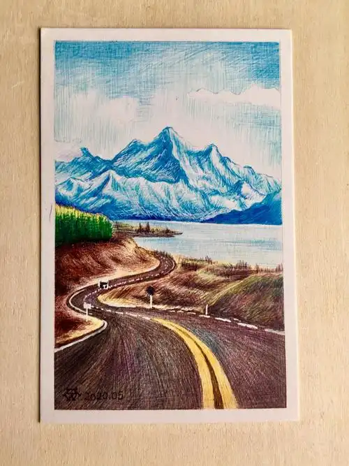 圆珠笔 风景 插画