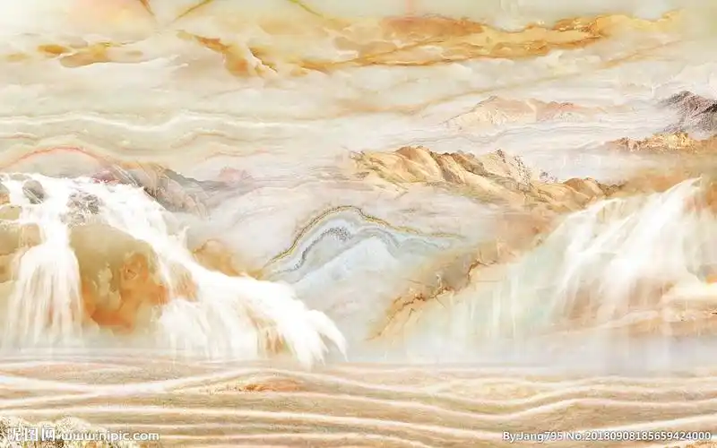 金色财源广进山水大理石纹背景墙图片