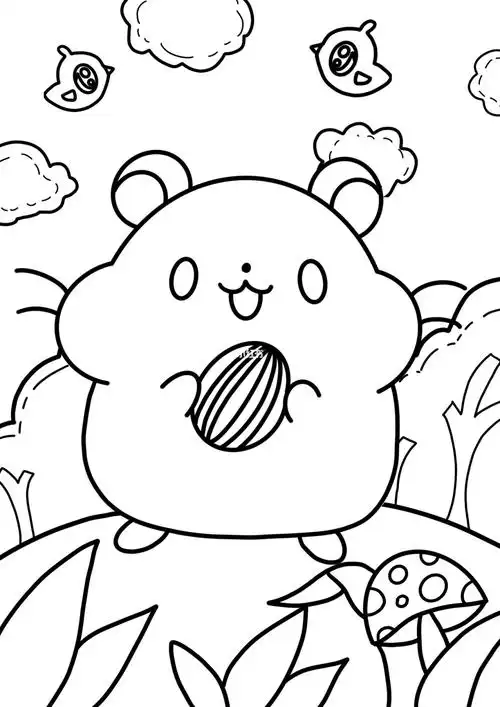 打卡34/100儿童画 《小仓鼠》高清(附线稿)