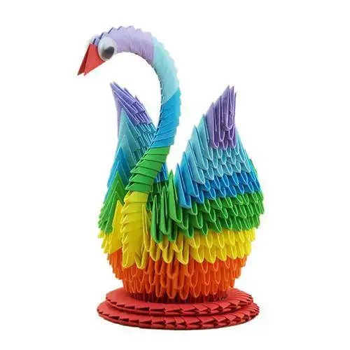 手工折纸剪纸书diy小学生手工折纸材料包三角插七彩色天鹅立体折纸