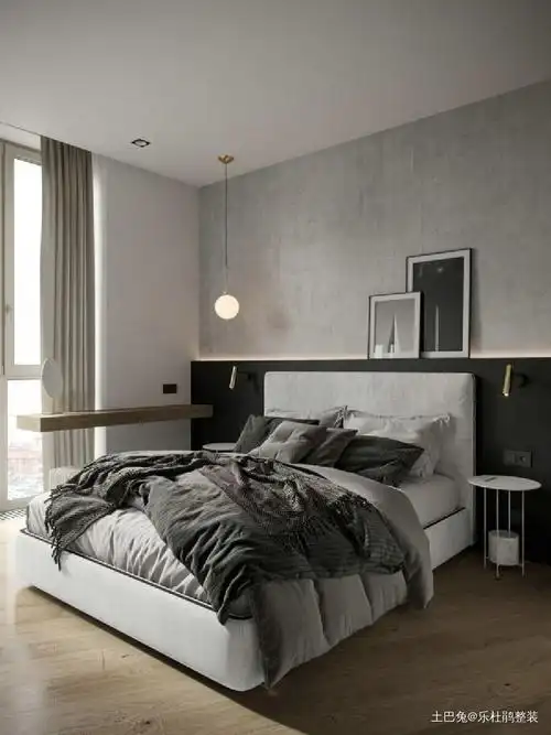 现代风黑白灰风格设计卧室现代简约卧室设计图片赏析