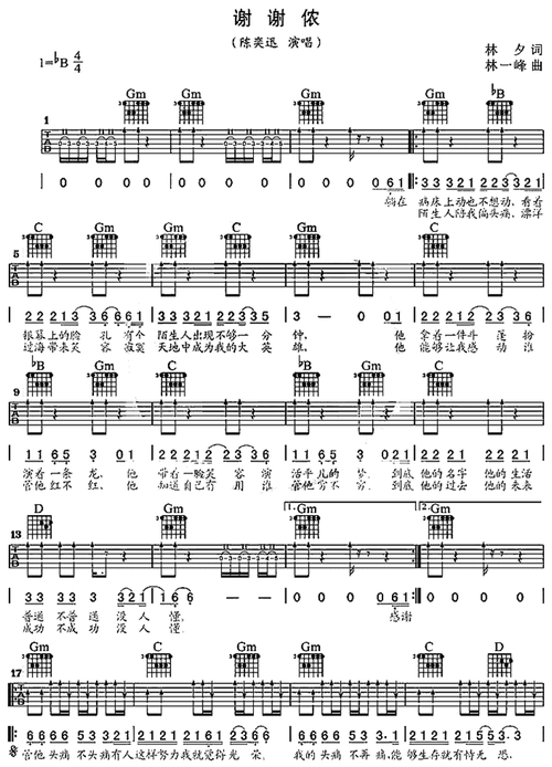 谢谢侬吉他谱 第1页