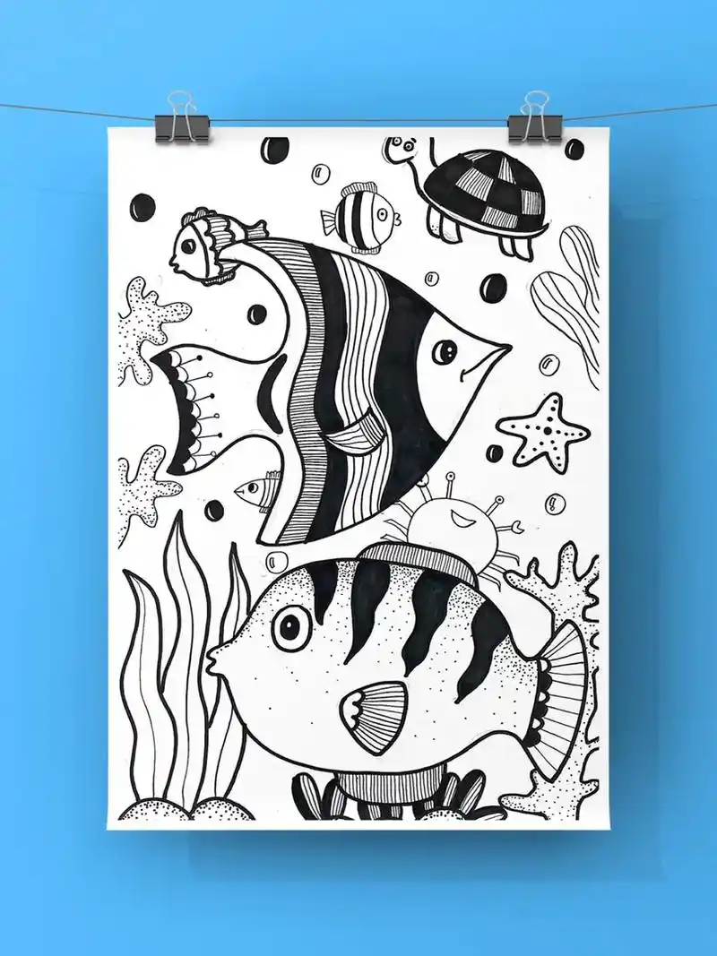 线描画《海底世界》#线描画 #绘画过程 #一起学画画 #创意 - 抖音