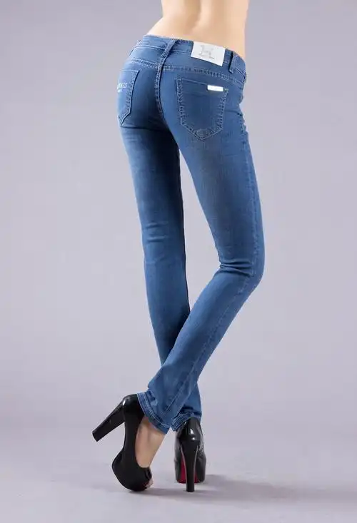 韩版新品高端女式浅色牛仔裤 新款女士牛仔裤潮 品牌长裤一件代发