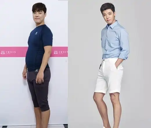 日韩混血艺人 康男近日公布了一组减肥前后的对比照,三周成功减重九