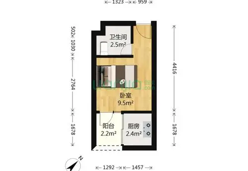 金海岸大厦1室0厅1卫20平米装修案例